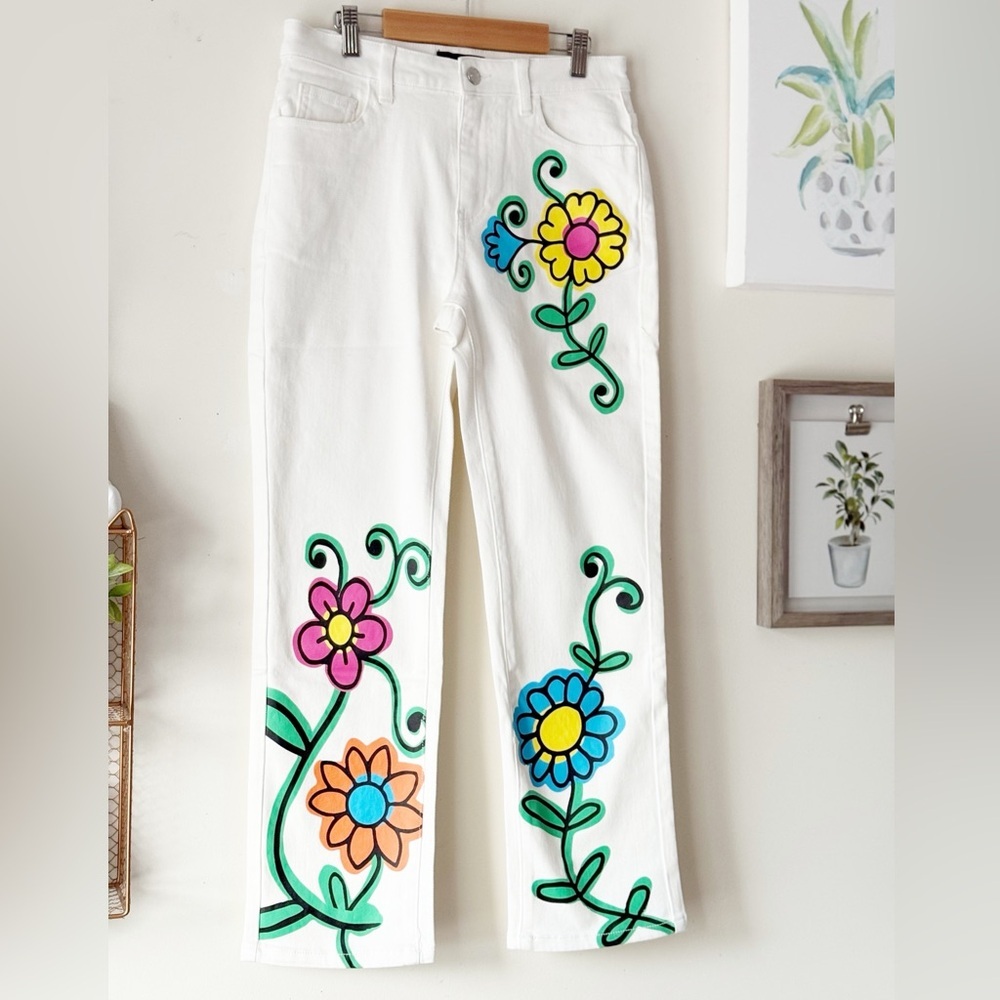 dELiA*s Dolls Kill Blooming World Doodle Flower High Waist Denim Jeans Size S/28 - Picture 10 of 11